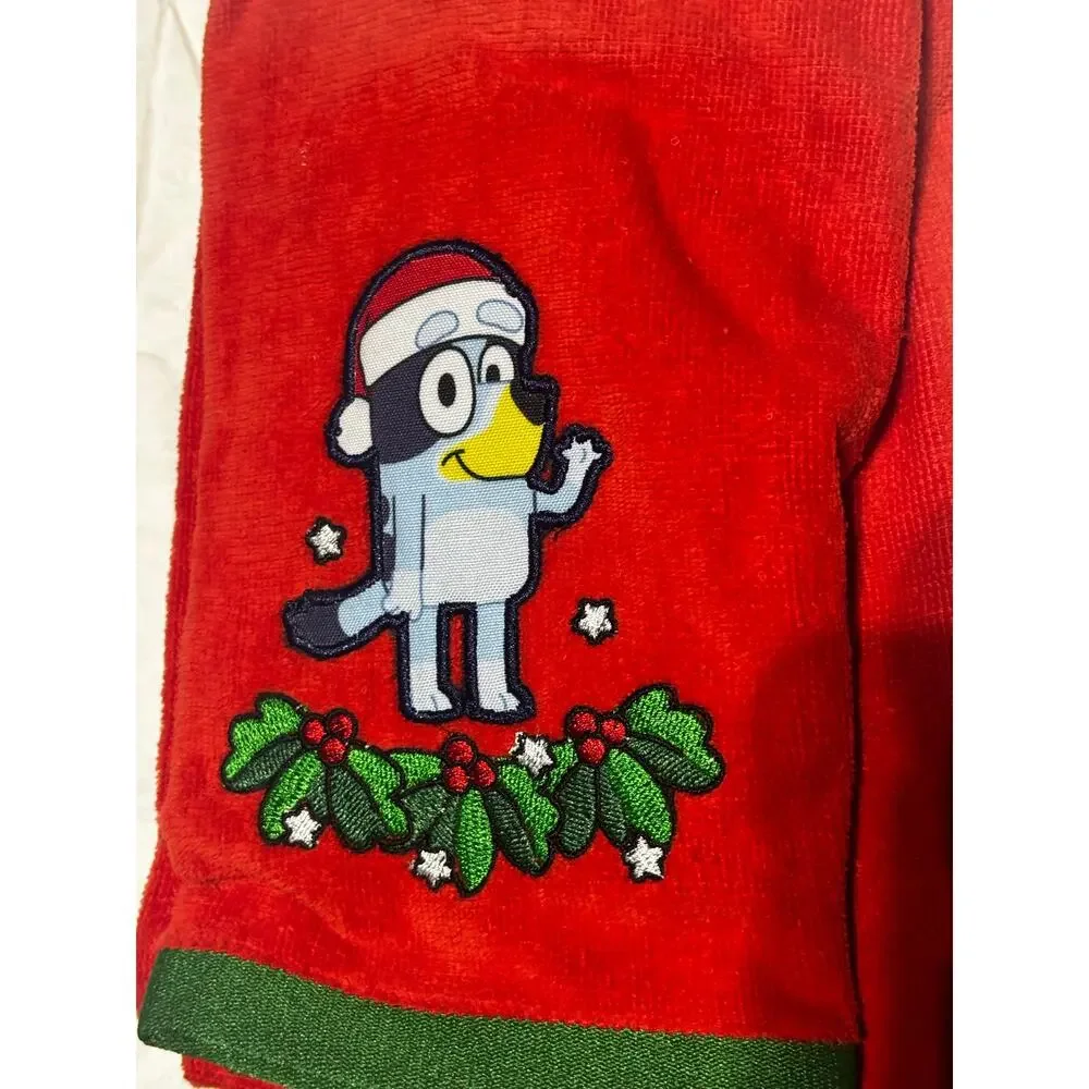 Bluey 2 pack red Christmas hand towels terry cloth nwt Santa hat Holly branches